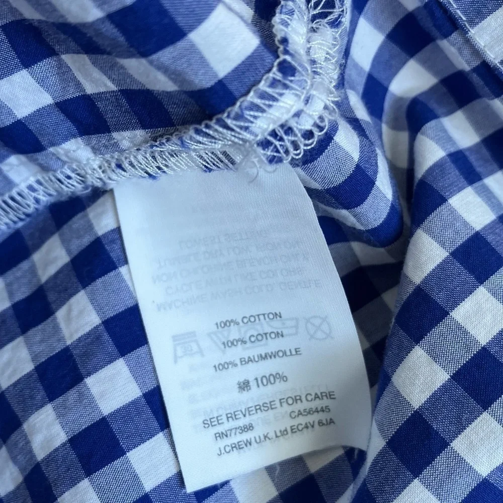 J. Crew Blue White Gingham Checkered Off The Shoulder Top Cottagecore Size 2